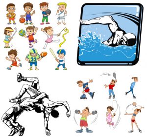 illustration of children playing different sports. EPS10 File simple Gradients
