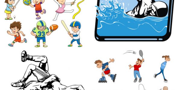 illustration of children playing different sports. EPS10 File  simple Gradients