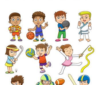 illustration of children playing different sports. EPS10 File  simple Gradients