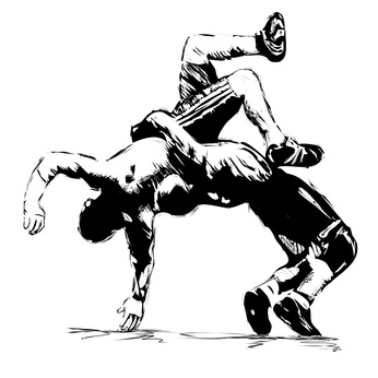Wrestlers sketch in fight