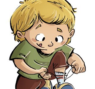 niño atandose los cordones de zapatos